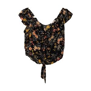 Floral Black Top with Ruffle Sleeves